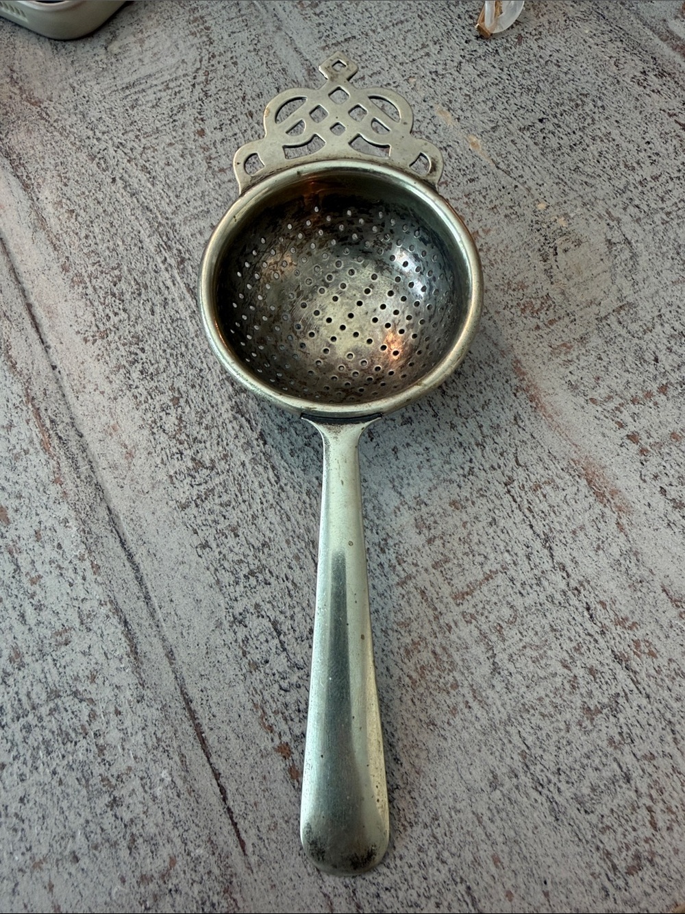 Vintage Art Deco Silver Tea Strainer with Handle
